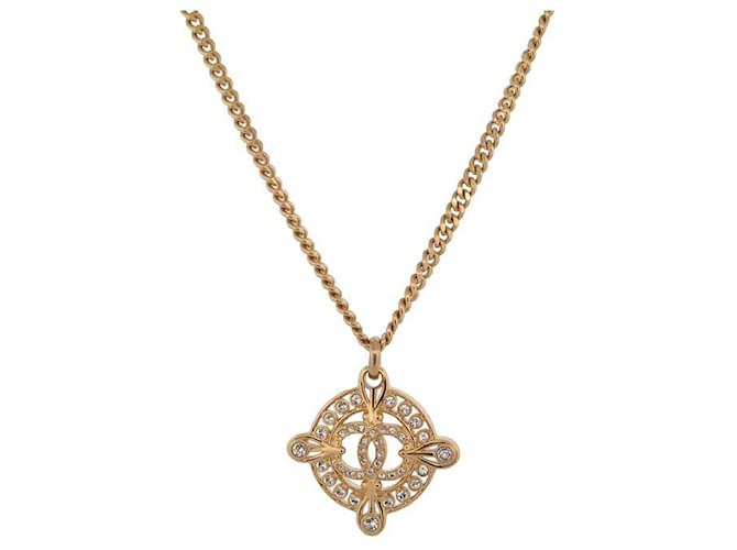 NEW CHANEL NECKLACE CC LOGO PENDANT STRASS GOLD METAL 43/50 NECKLACE Golden  ref.1019758