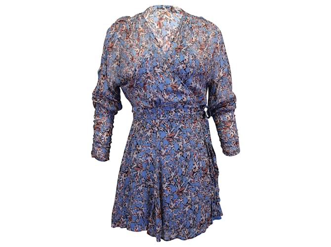 IRO Bustle - Mini-robe portefeuille florale à manches longues en viscose bleue Fibre de cellulose  ref.1019801