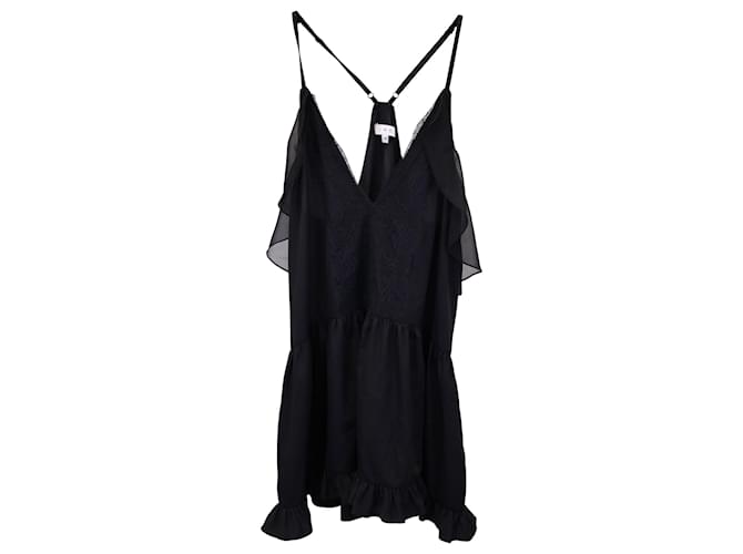 IRO Bellie Lace-detail Ruffled Mini Dress in Black Polyester  ref.1019805