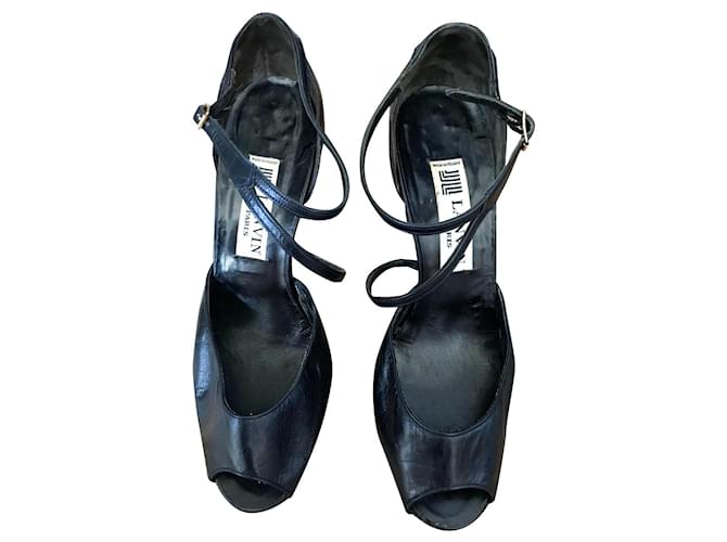 Zapatos de tacón Lanvin vintage de cuero Azul oscuro  ref.1020014