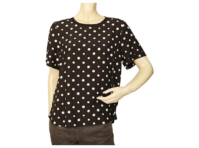 Comptoir des Cotonniers Schwarz-weiß gepunktetes Seiden-T-Shirt, Bluse, Top-Größe 38 Viskose  ref.1020154
