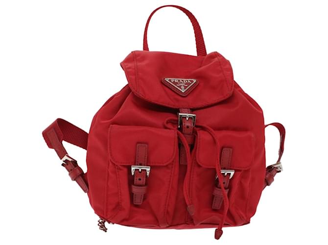 PRADA Chain Backpack Nylon Red 1BH029 Auth am4819  ref.1020260