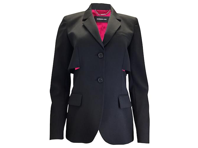 Barbara Bui Bárbara Bui Negro / Blazer de lana con detalle de aberturas y forro de satén rosa intenso Poliéster  ref.1020495