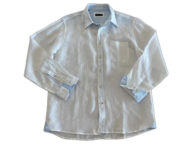 Autre Marque Roberto Bassi camisa de linho branco detalhes listrados azuis Roberto Bassi T. 5 Azul claro  ref.1020609