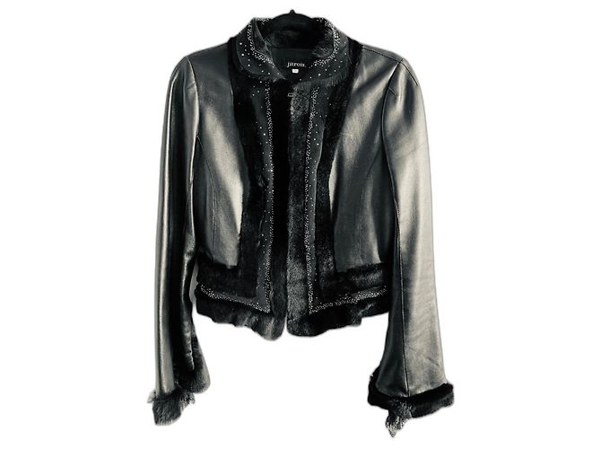 Giacca Jitrois in pelle nera, seta e strass Nero