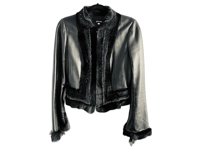 Jitrois veste noire cuir soie et strass  ref.1020810