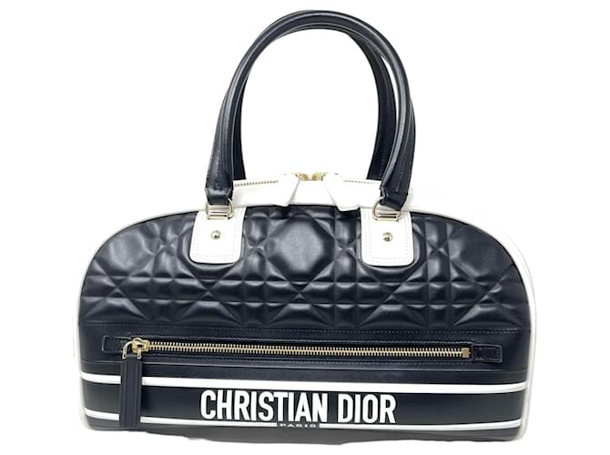 Christian Dior vibrações de boliche Preto Branco Couro  ref.1021099