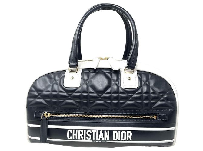 Christian Dior Bowling Vibe Leder Handtasche Schwarz Weiß