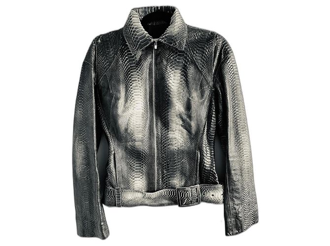 Jitrois Jacke aus gewaschenem Pythonleder T38 Anthrazitgrau 