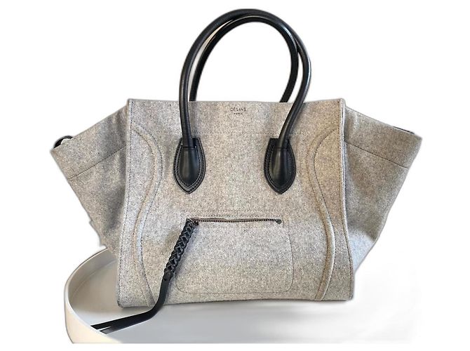 Bolsa Céline Phantom Luggage em lã e couro preto Cinza