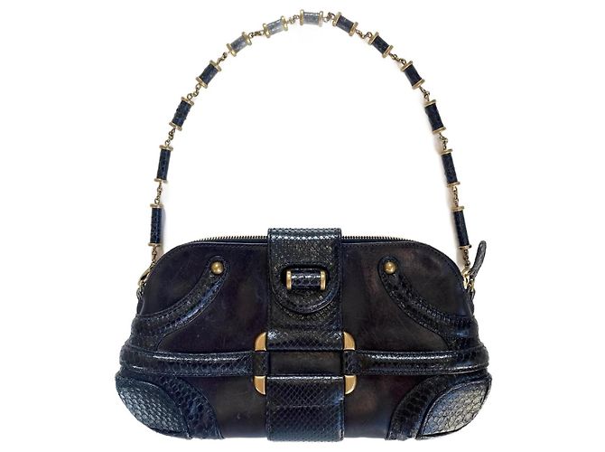Bolsa Baguete Python Alexander Mcqueen Preta Preto