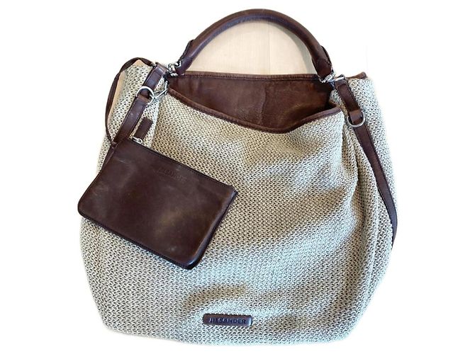 Bolsa Jil Sander de lona bege acolchoada com interior em couro marrom