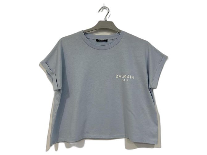 Top Balmain de algodão azul claro