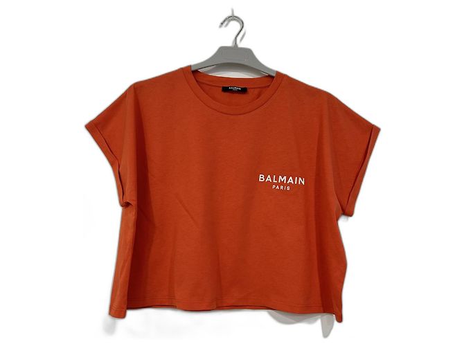 Top Balmain de algodón naranja 
