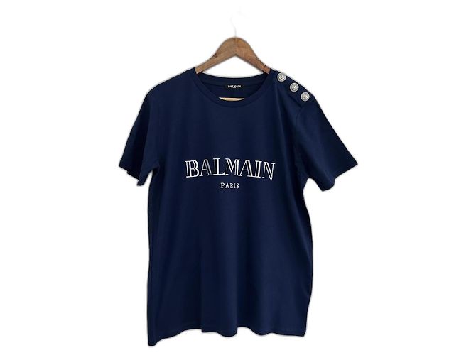 Top Balmain de algodón azul 
