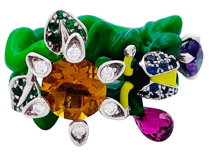 Anello DIOR, “Milly Carnivora”, lacca, Diamants, pietre colorate. Oro bianco Placcato in oro  ref.1021262