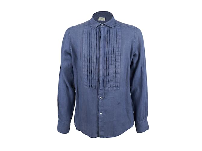 Autre Marque Bagutta Shirt with Pleats Blue Cotton  ref.1021309