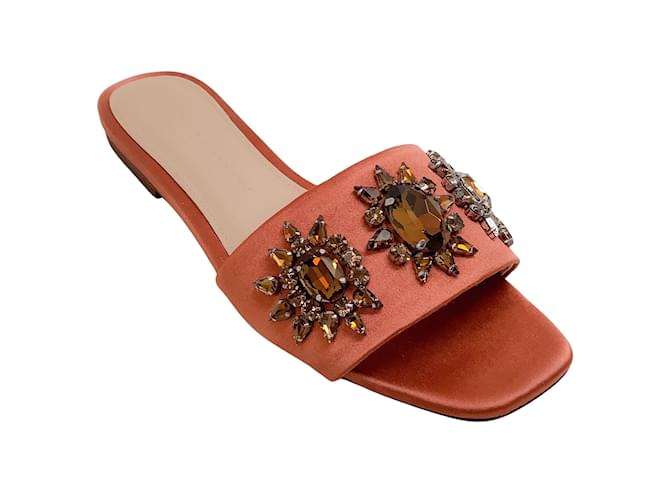 Veronica Beard Redwood Maggie Slides with Crystal Embellishments Brown Cloth  ref.1021354