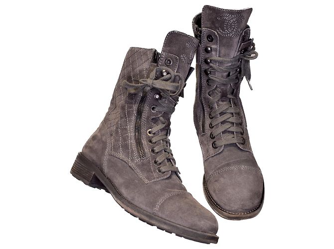 Chanel Bottes de combat emblématiques avec dustbag Gris Gris anthracite