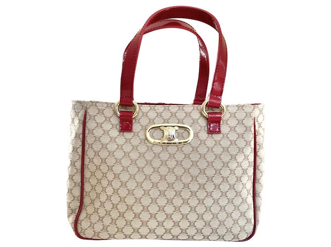 Céline Triumph Handtasche Monogramm Canvas und rotes Lackleder Beige