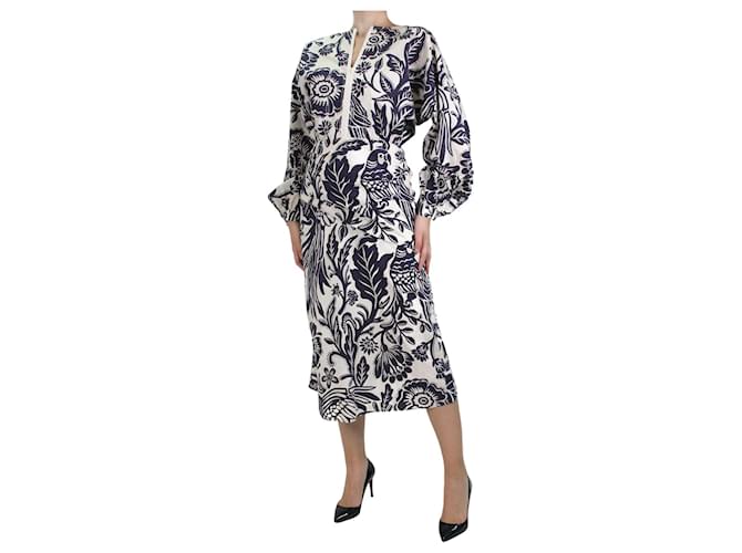 Autre Marque Blue floral printed midi dress - size UK 10 Cotton  ref.1021518