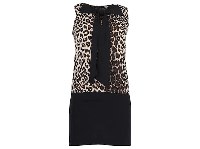 Maje Neck Bow Mini Dress in Leopard Print Silk  ref.1021877