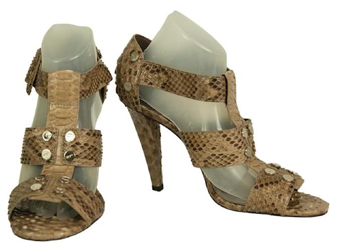 Roger Vivier Snakeskin Open toe Wide Straps Buckle pumps heels Shoes size 40 Brown Leather  ref.1022206