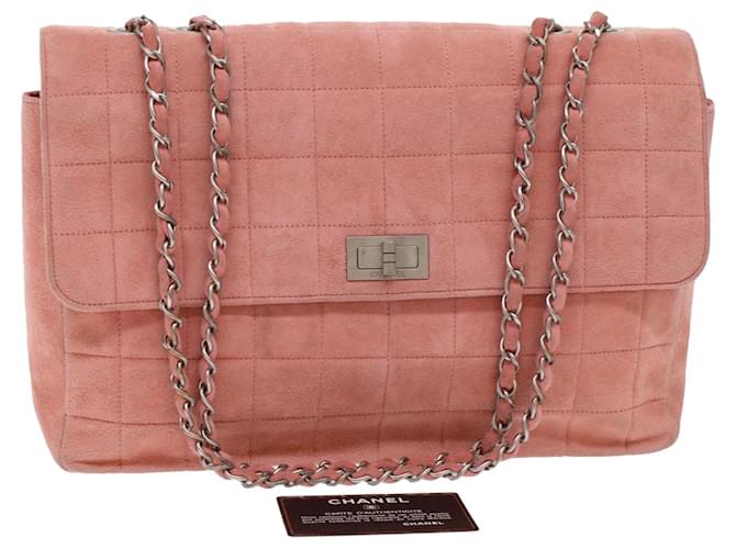 CHANEL Choco Bar Chain Shoulder Bag Suede Pink CC Auth bs7084  ref.1022339