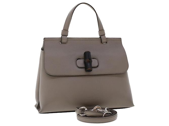 Gucci Bamboo Daily Small Leather Shoulder Bag Grey 370831