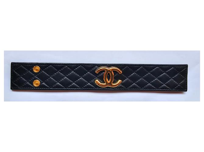 Chanel Brief Armband Schwarz Golden Leder Vergoldet  ref.1022446