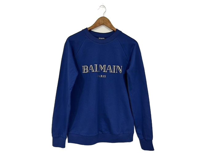 Pull Balmain en coton bleu marine Bleu foncé