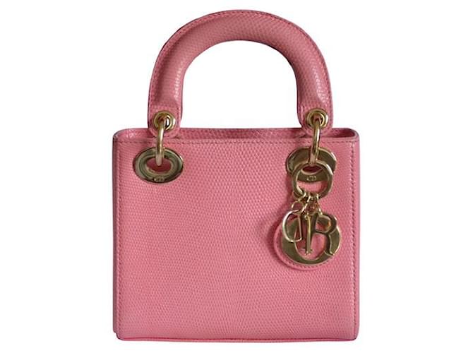 Bolsa mini Lady Dior Lizard Rosa Gold hardware Couros exóticos  ref.1022535