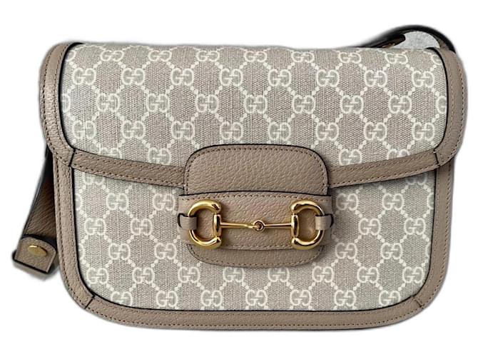 Gucci Horsebit 1955 Mini Leather Trimmed Shoulder Bag in Beige - Gucci