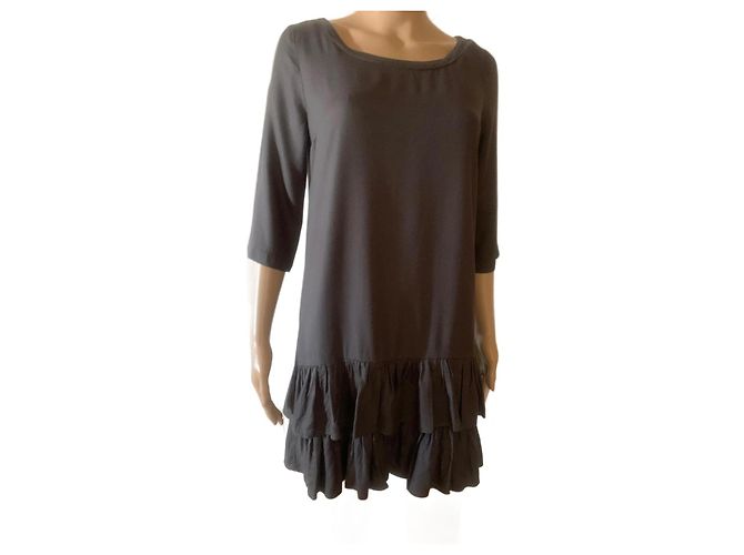 Vestido Sandro cinza de viscose manga 3/4