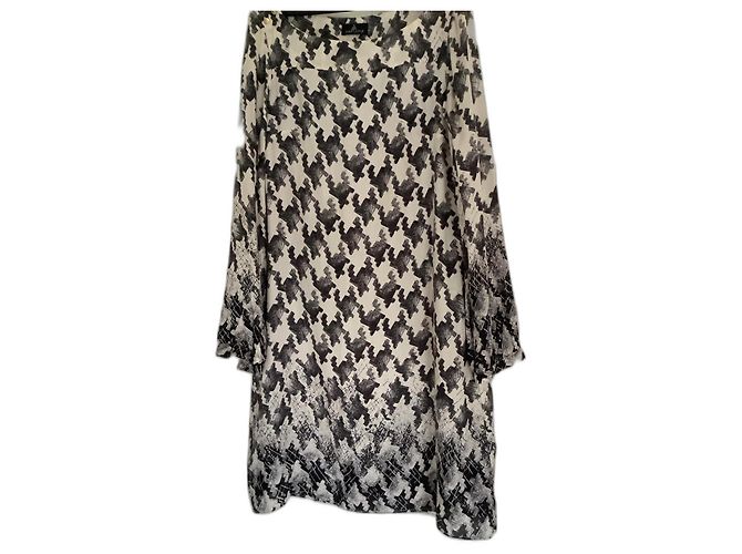 One Step Langarmkleid aus Seide und Viskose schwarz cremefarben Aus weiß