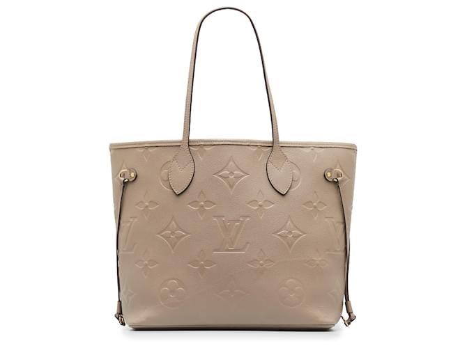 Louis Vuitton Brown Monogram Empreinte Neverfull MM Taupe Leather