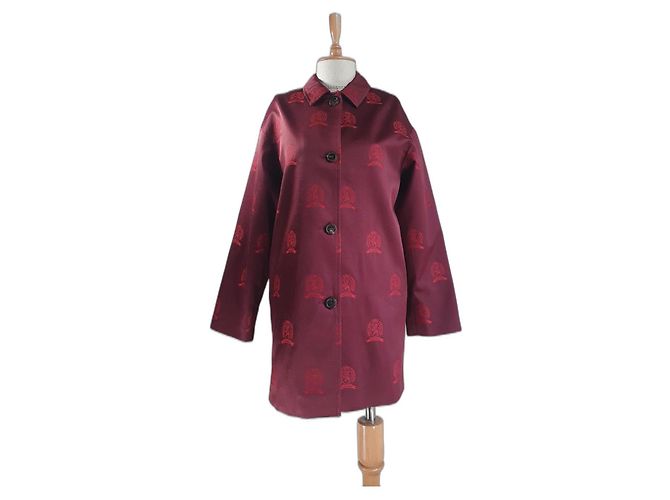 Tommy Hilfiger Giacca Lunga con Stemma Ricamato Rossa Bordò