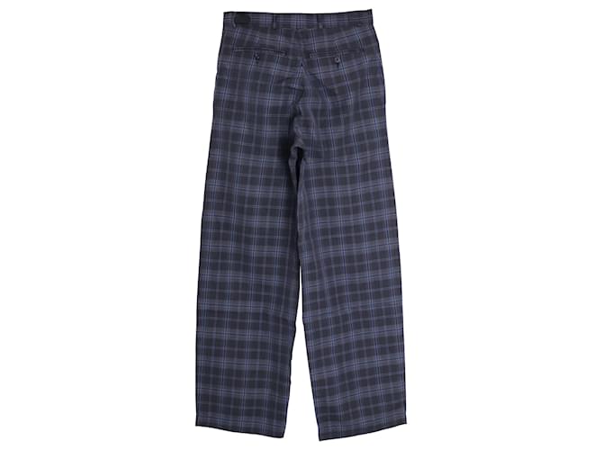 Dries Van Noten Checkered Pants in Navy Blue Cotton  ref.1023060