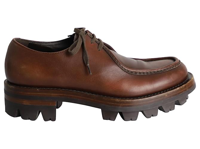 Prada Derby-Schuhe mit Lug-Sohle aus braunem Leder  ref.1023065