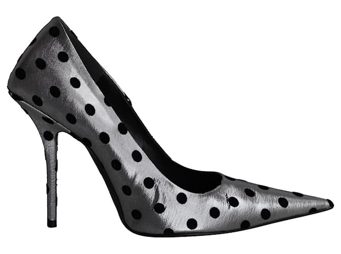 Balenciaga Square Knife Polka-Dot Flocked Lamé Pumps In Silver Polyester Silvery  ref.1023099