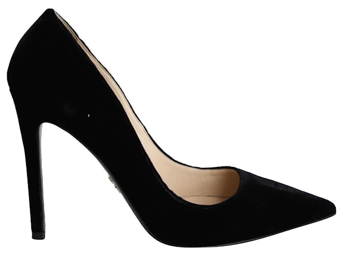 Zapatos de tacón en punta Prada en terciopelo negro  ref.1023101