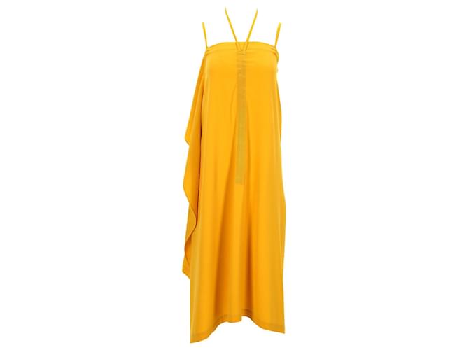 Alexander Mcqueen McQ Swallow Draped Drawstring Midi Dress in Yellow Acetate Cellulose fibre  ref.1023108