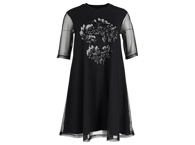 Alexander McQueen Jersey & Mesh Dress with Appliqué Detail in Black Polyester  ref.1023109