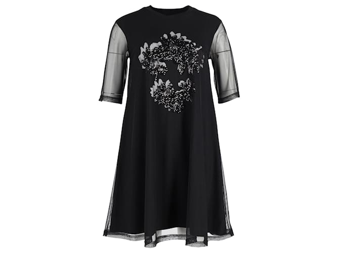 Alexander McQueen Jersey- und Netzkleid mit Applikationsdetails aus schwarzem Polyester  ref.1023109