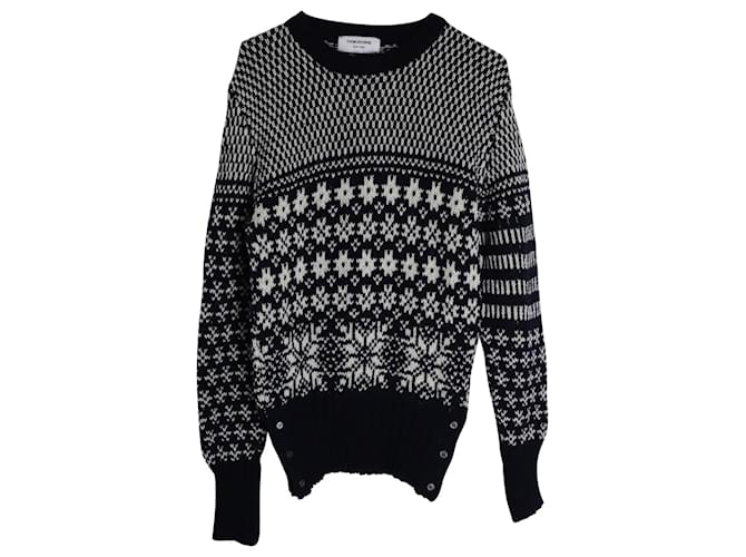 Thom Browne Snowflake Motif Fair Isle Crewneck Sweater in Multicolor Wool and Mohair Multiple colors  ref.1023168