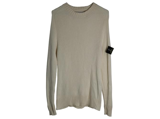 Stone Island Ribbed Crewneck Knit Sweater in Cream Wool White  ref.1023169