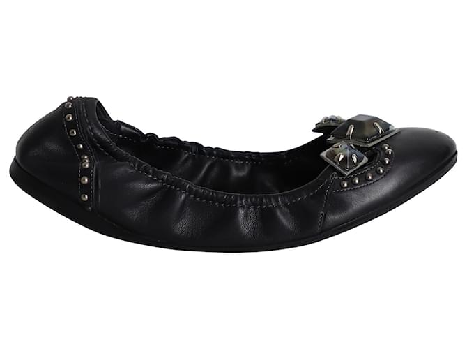 Zapatos planos flexibles con adornos de gemas en cuero negro de Miu Miu  ref.1023247