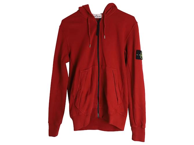 Felpa con cappuccio e zip Stone Island in cotone rosso  ref.1023280