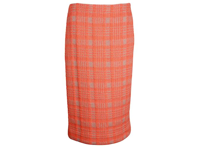 Dries Van Noten Check Knee-Length Skirt in Orange Polyamide Wool Nylon  ref.1023355