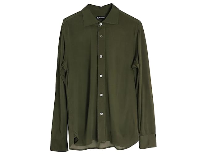 Camisa con botones Tom Ford en viscosa verde Fibra de celulosa  ref.1023356